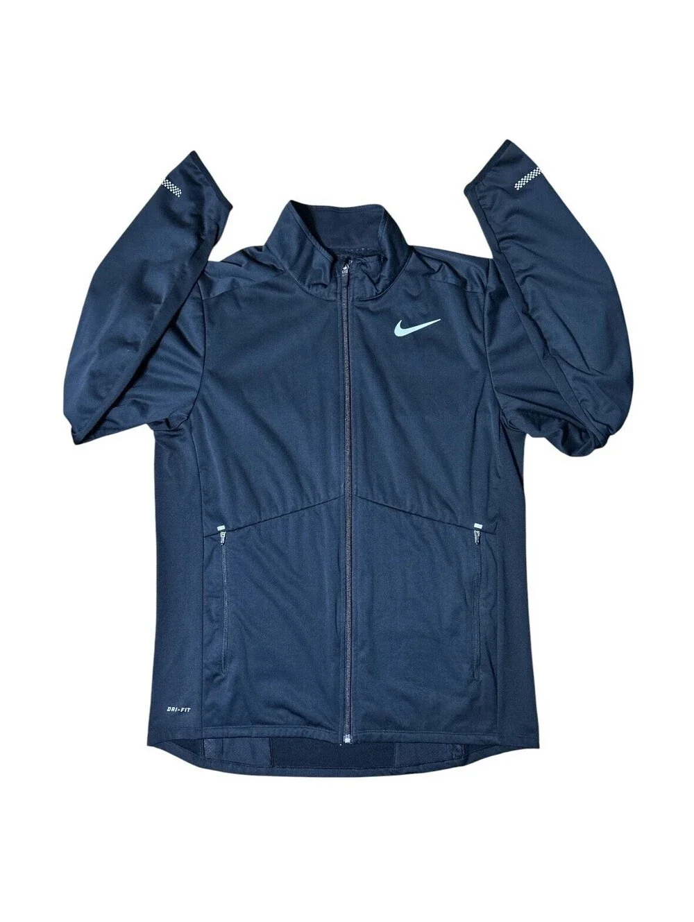 Nike Men's Dri-FIT Full Zip Running Jacket Black Lined Thumb Holes Size Medium